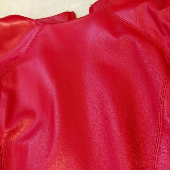 Vintage 80s 90s Red Leather Pencil Dress Mod Wife Rock Grunge Holiday Party XS - Picture 15 of 16